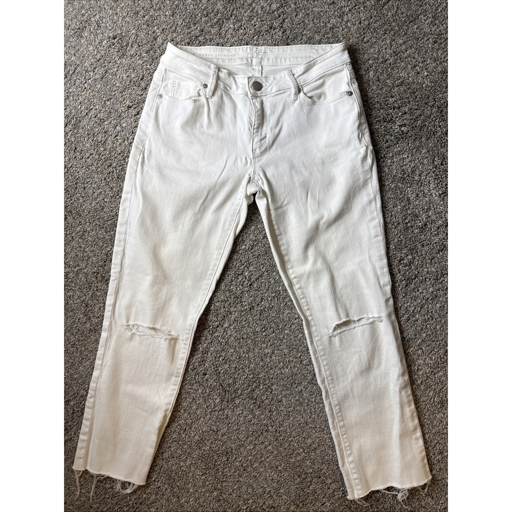 Loft Women's Curvy Straight Jeans Crop‎ White Size 26/2